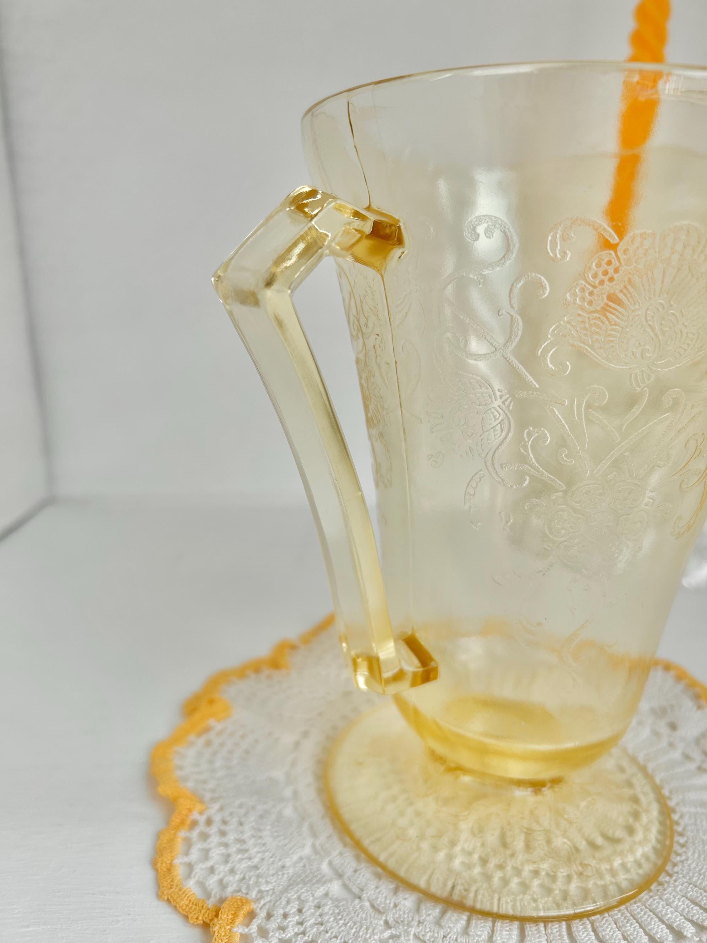 Vintage Hazel Atlas Yellow Depression Glass Pitcher – Florentine Poppy Pattern