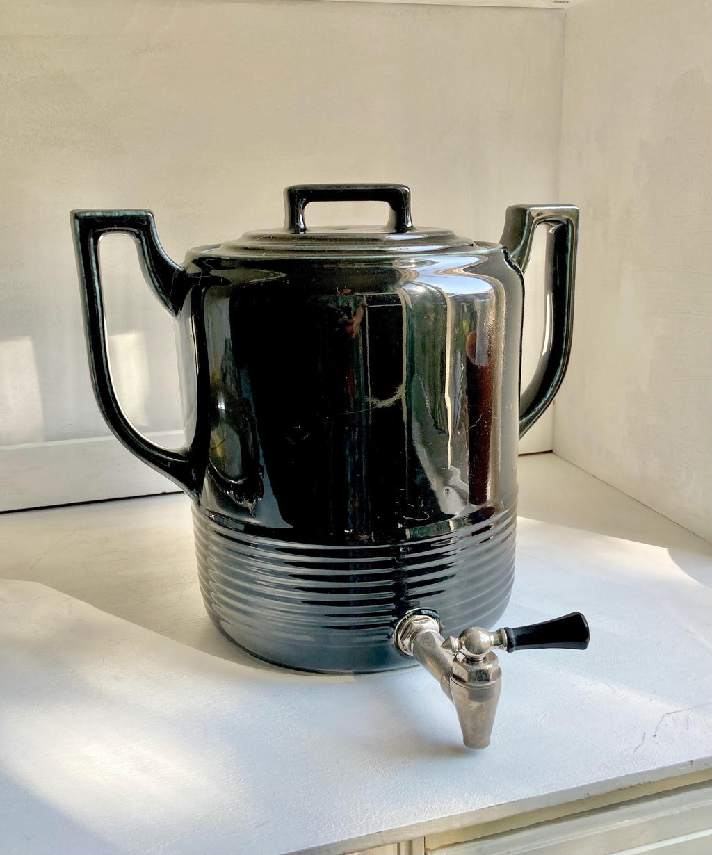 Vintage Art Deco Black Ceramic Beverage Dispenser - Hall China Co, USA