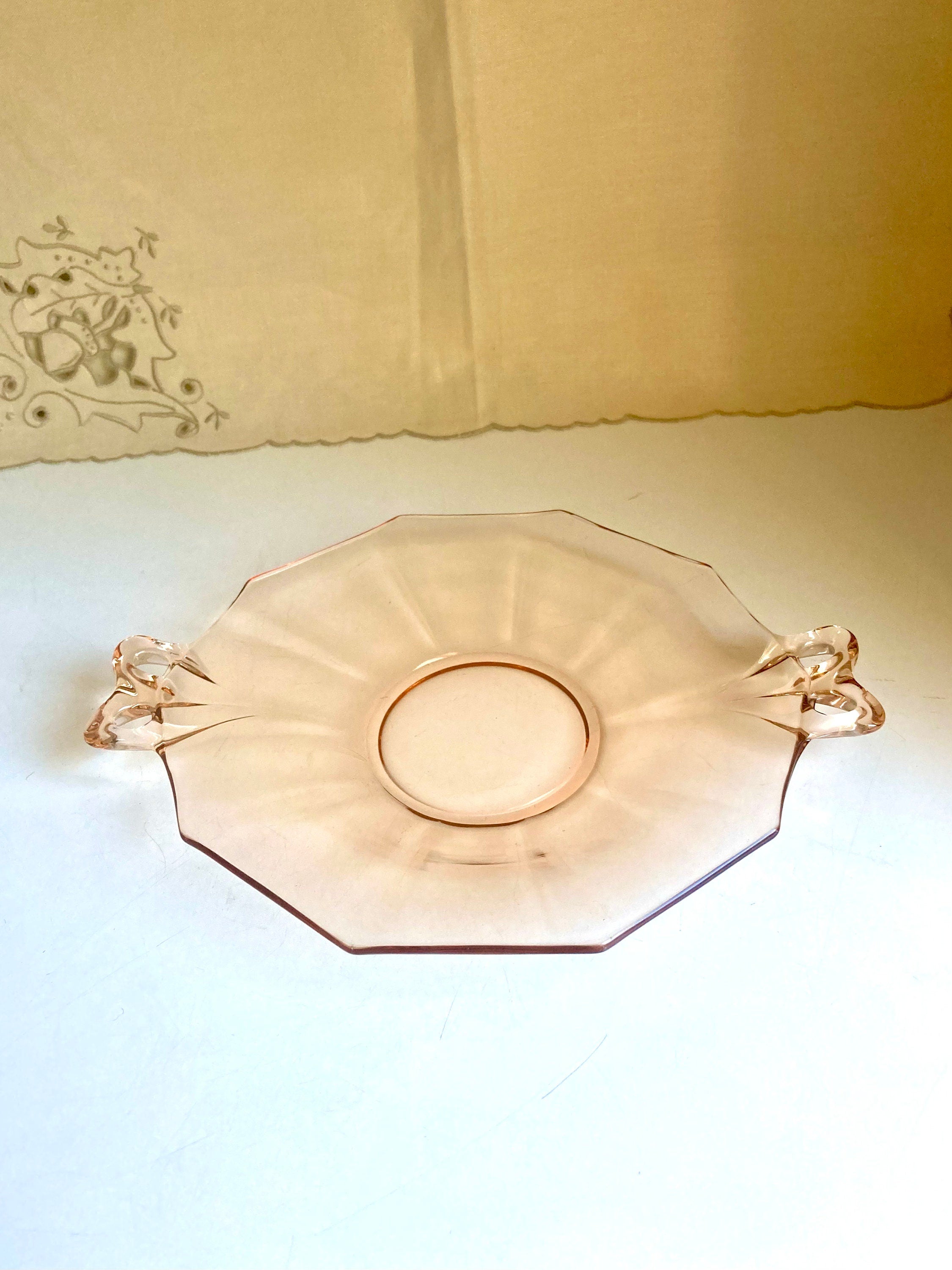 Fostoria Amber Depression Glass Plate, Butterfly Bow Handles, Fairfax 2375