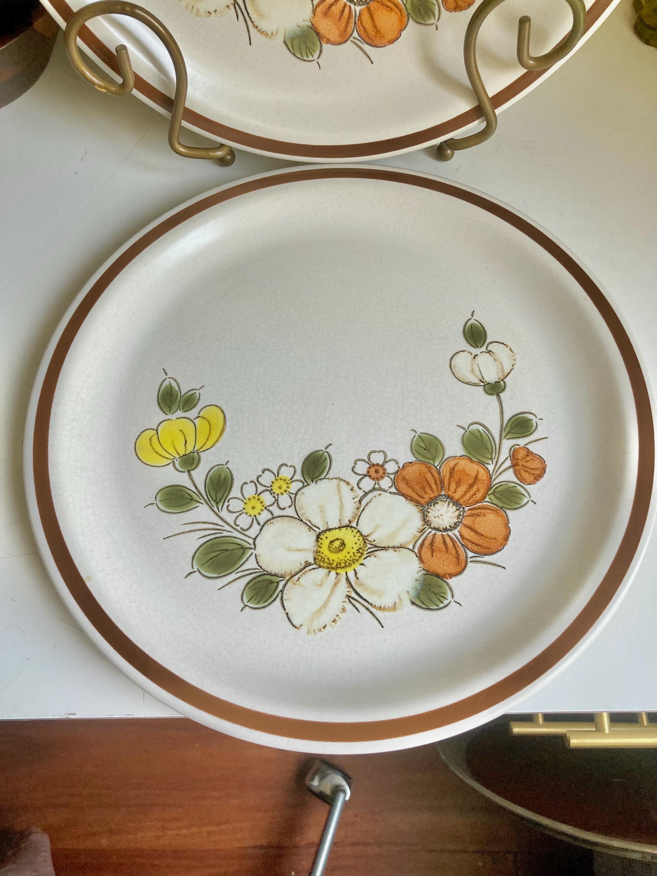 Vintage Woodhaven Sunnybrook Stoneware Dinner Plates - Floral Cottage Set of 2