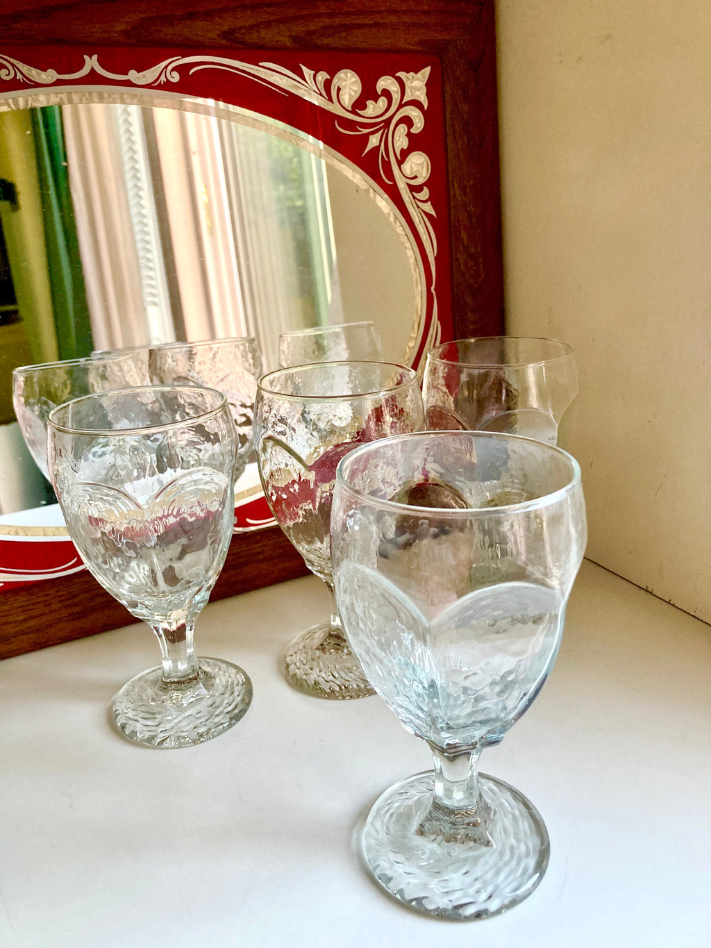 Set of 4 Vintage MCM Libbey Chivalry Clear Goblets - Textured Paneled Glass 6.5"