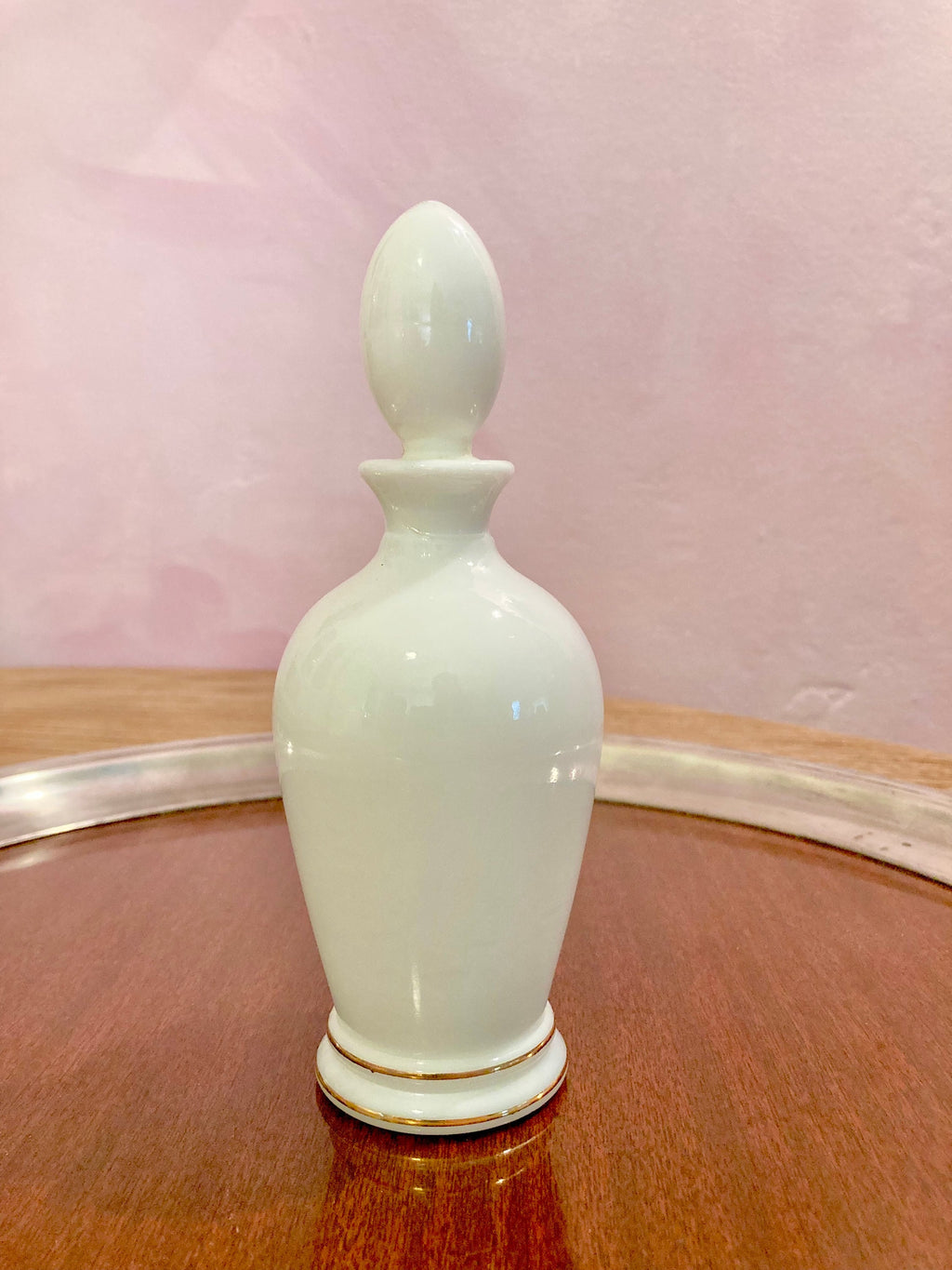 Vintage Waltersperger Milk Glass Perfume Bottle: Floral Appliqué, France