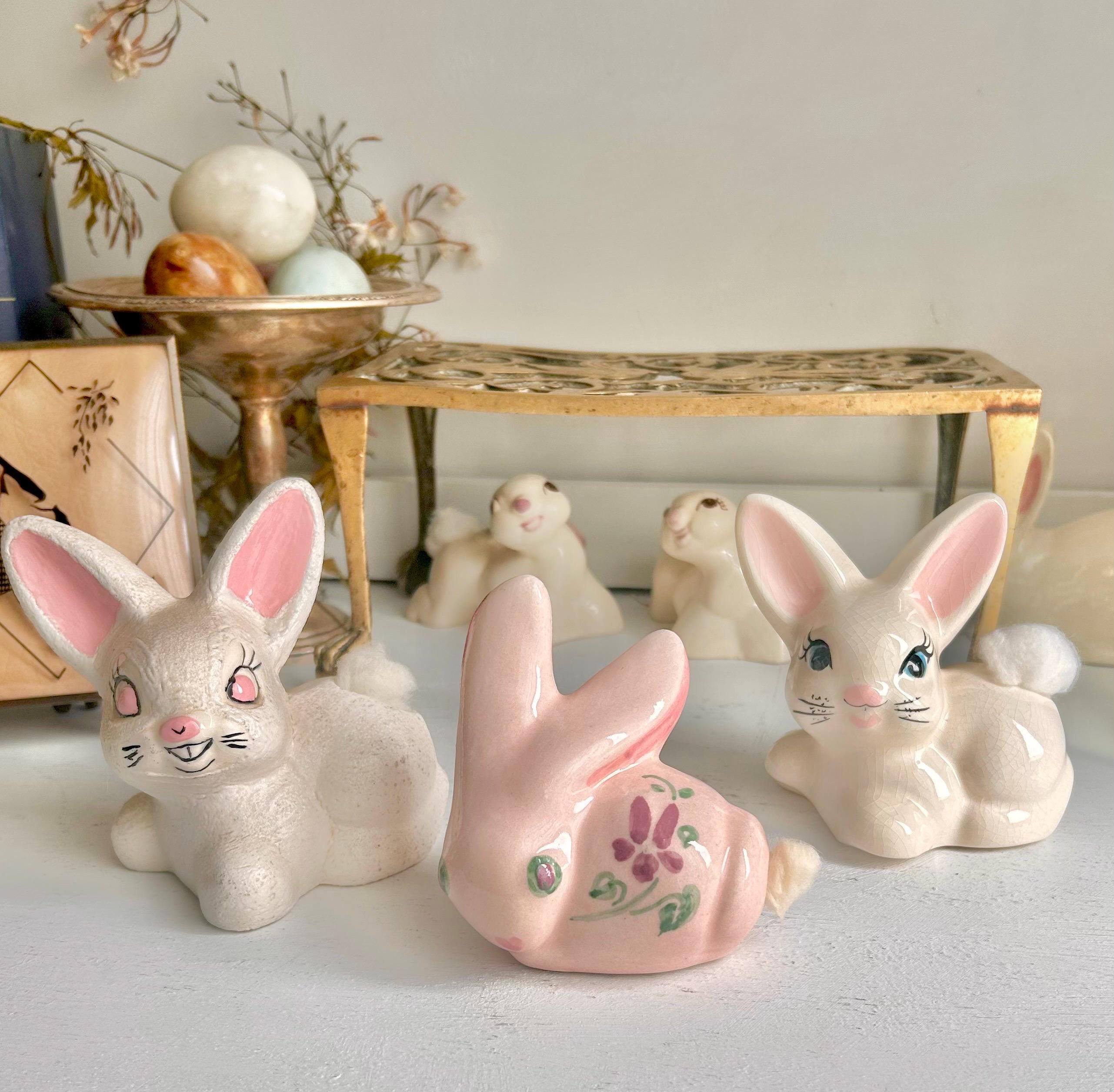 Vintage Ceramic Bunny Cotton Ball Dispenser: Cottontail Vanity Decor