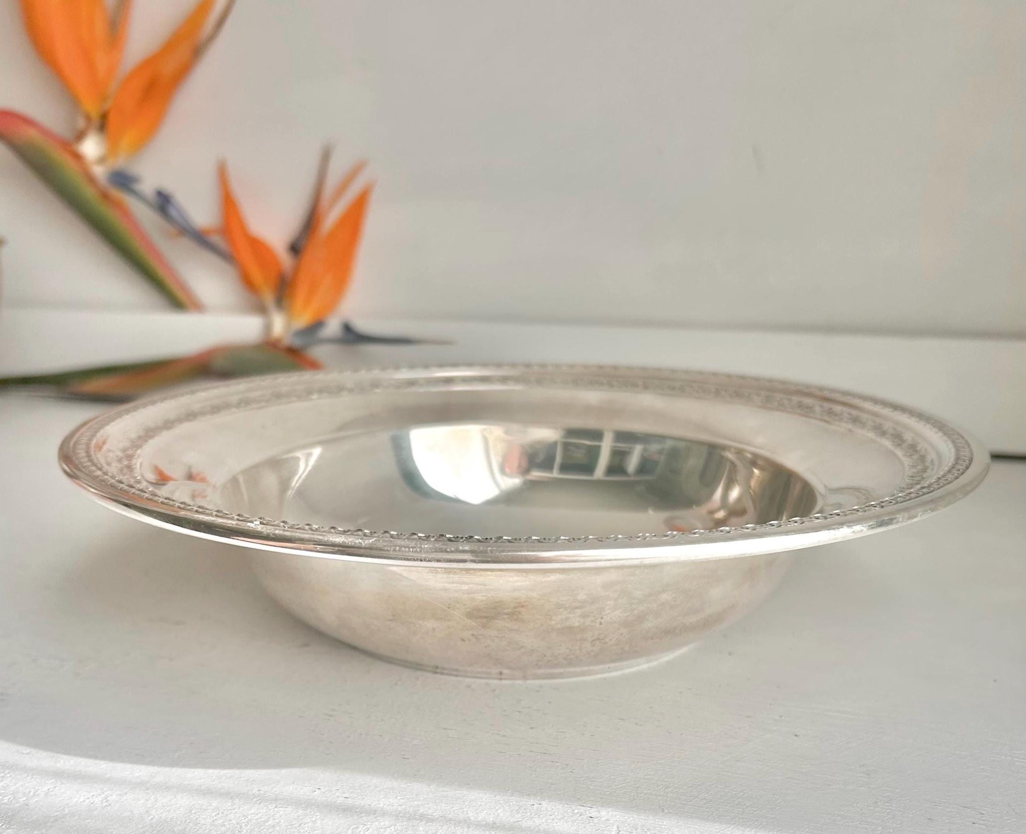 Vintage Reed & Barton Silver Plate Bowl: Floral Garland Trim, 10 inch