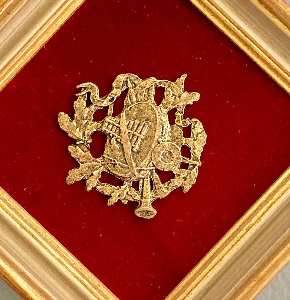Vintage Music Metal Art: Gold Tone on Red Velvet, Gilt Frame by  E.a. Riba