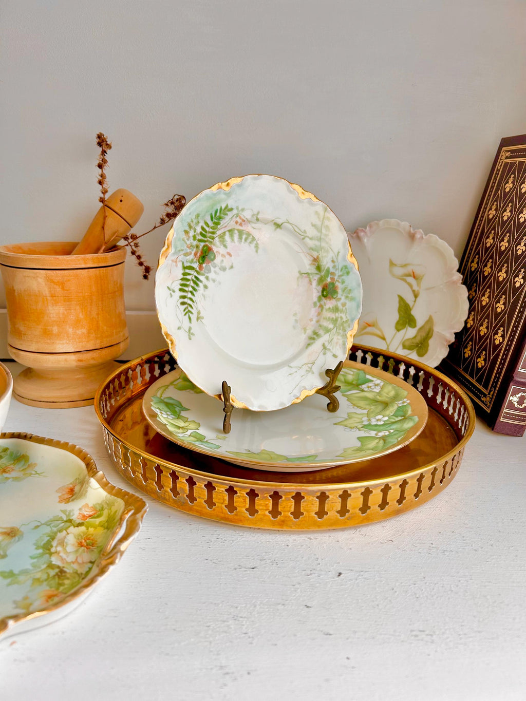 Vintage Bavaria Porcelain Plate: Shamrock Fern Leaf Gold Trim Detail