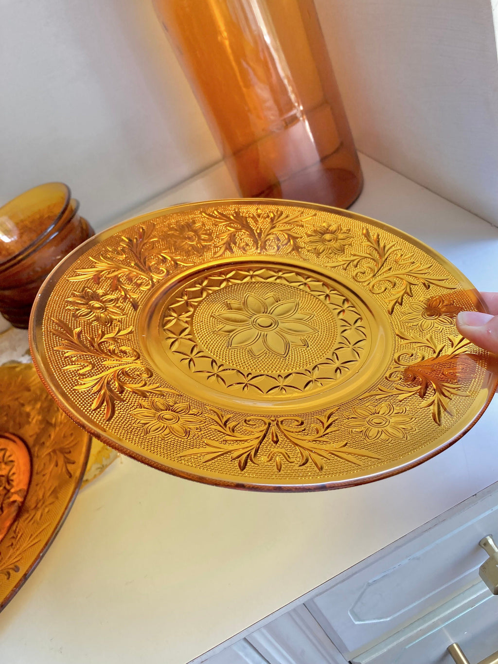 Vintage Anchor Hocking Amber Glass Dishes- Sandwich - Desert Gold Glassware