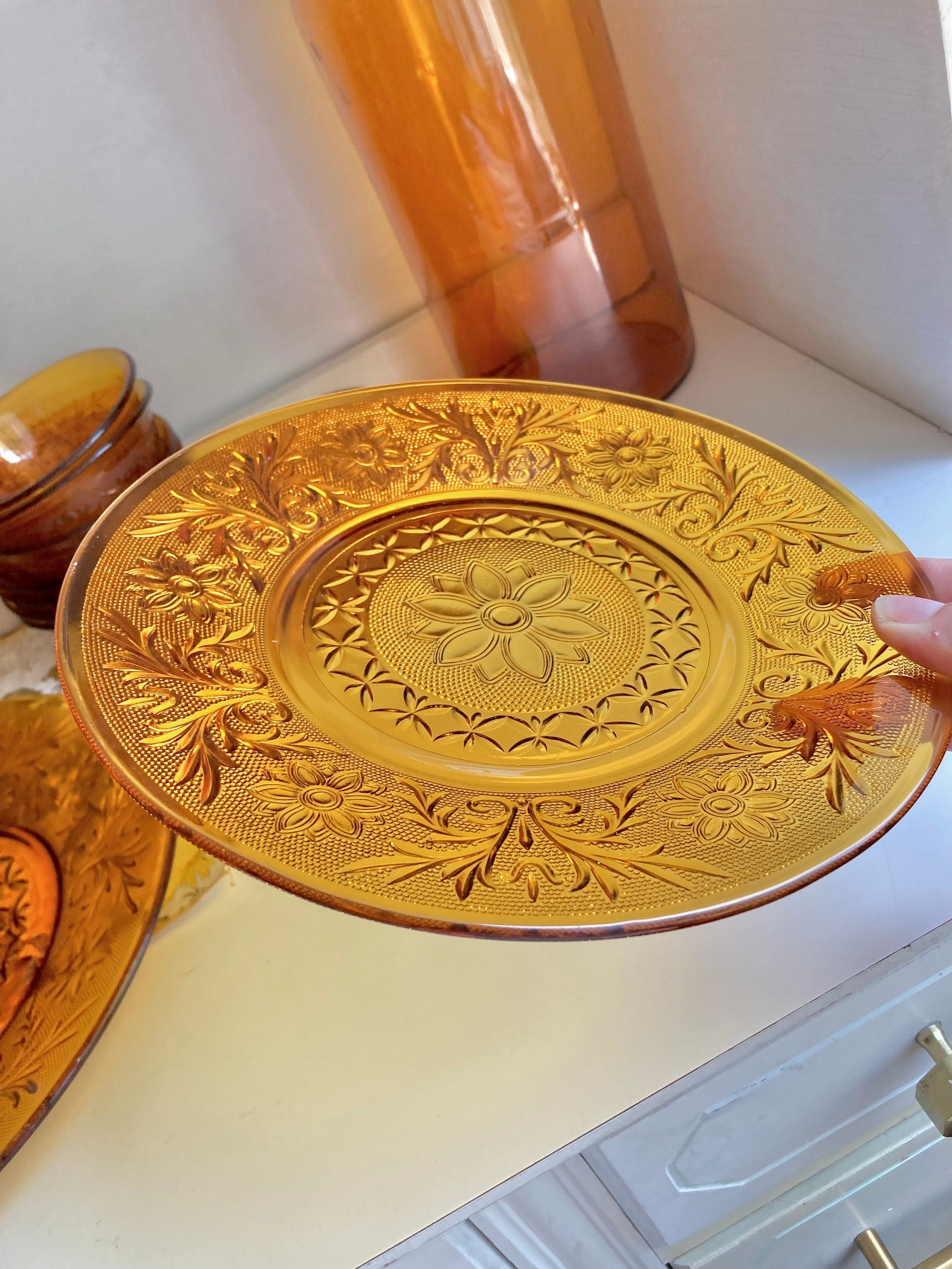 Vintage Anchor Hocking Amber Glass Dishes- Sandwich - Desert Gold Glassware