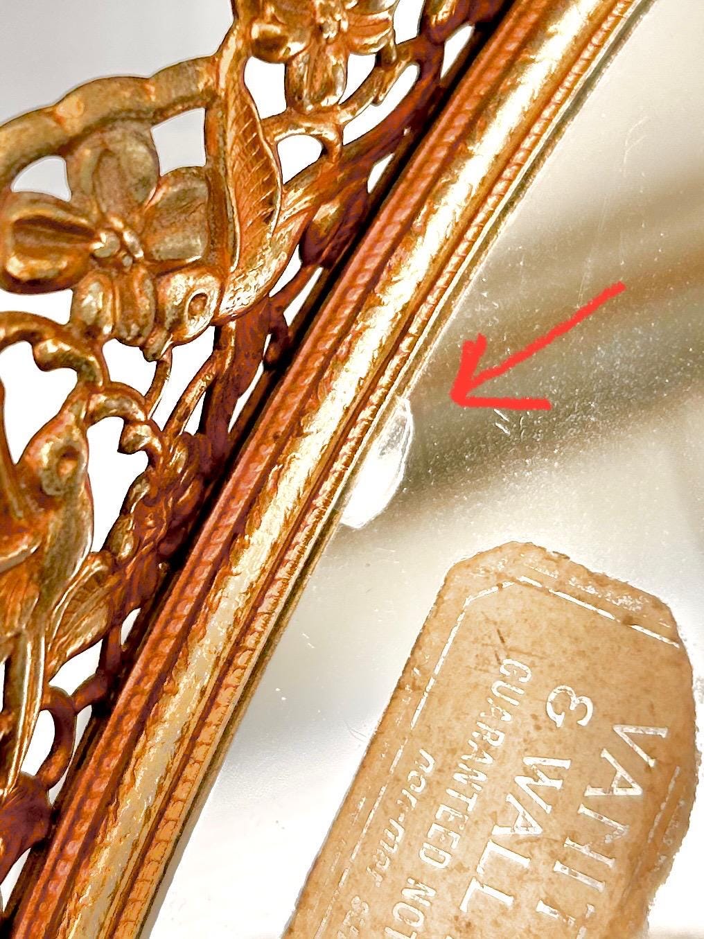 Vintage Gilt Oval Mirror Tray: Gold Floral Bird Frame