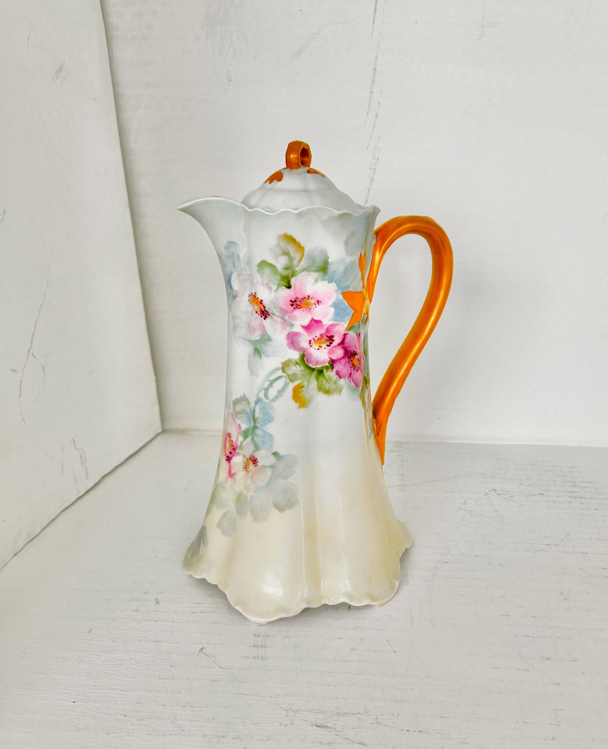 Vintage Haviland Limoges Porcelain Chocolate Pot with Roses