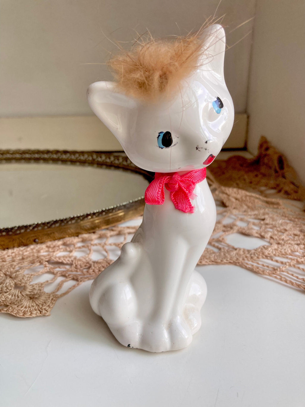 Midcentury Anthropomorphic Ceramic Cats Hand Painted with applied Fur - Japan - Choose from 3