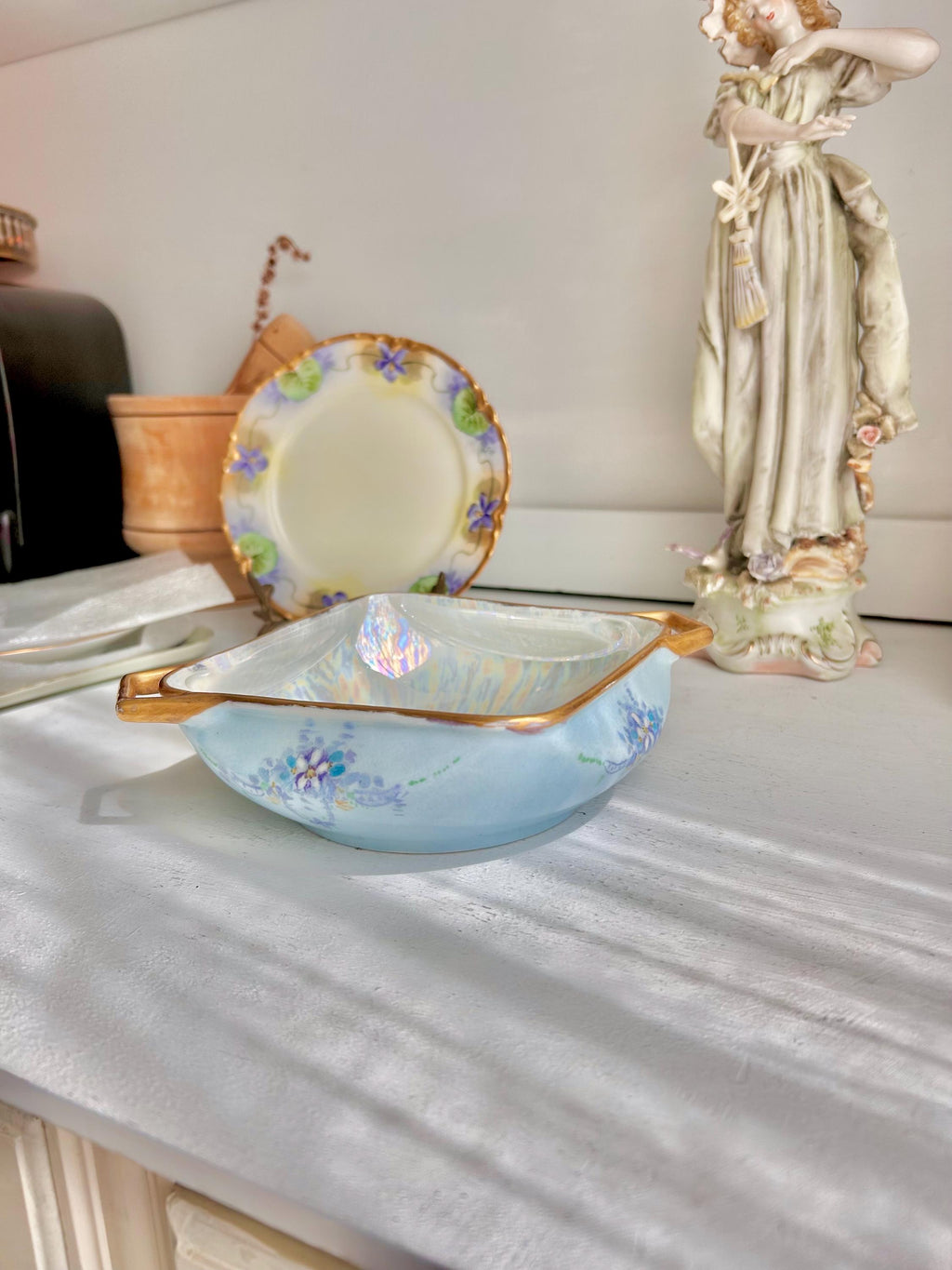 Antique EPIAG Porcelain Dish: Hand-Painted Floral Luster Bowl
