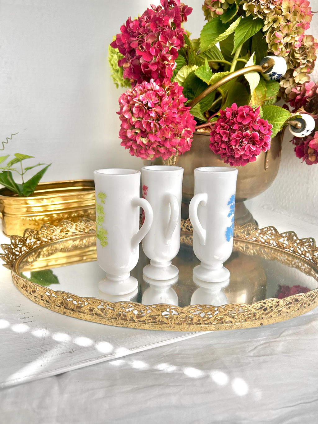 Vintage AVON Milk Glass Demitasse Cups with Colonial Toile