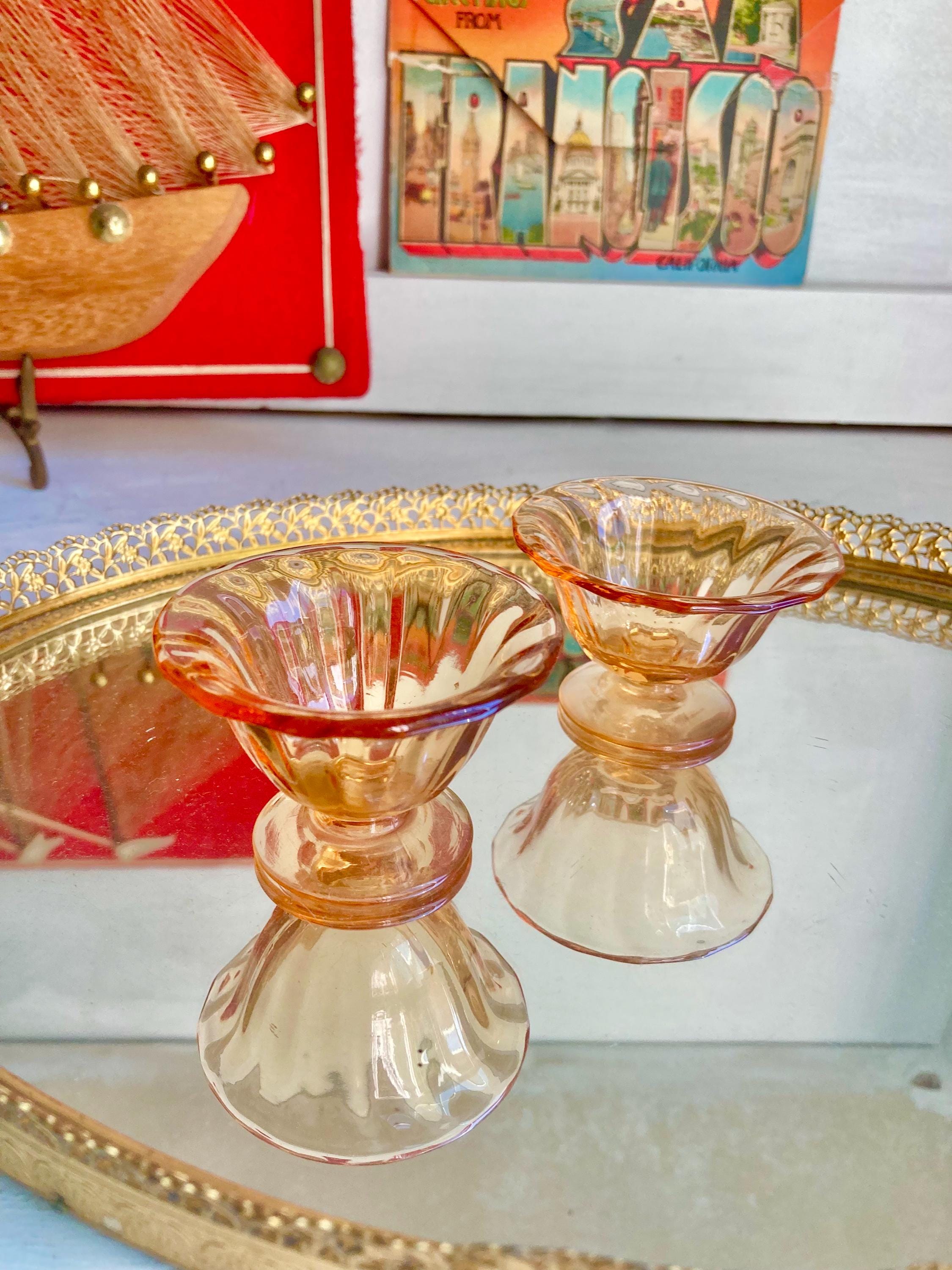 Vintage Fostoria Amber Glass Nut Cups - Swirl Pattern, Set of 2