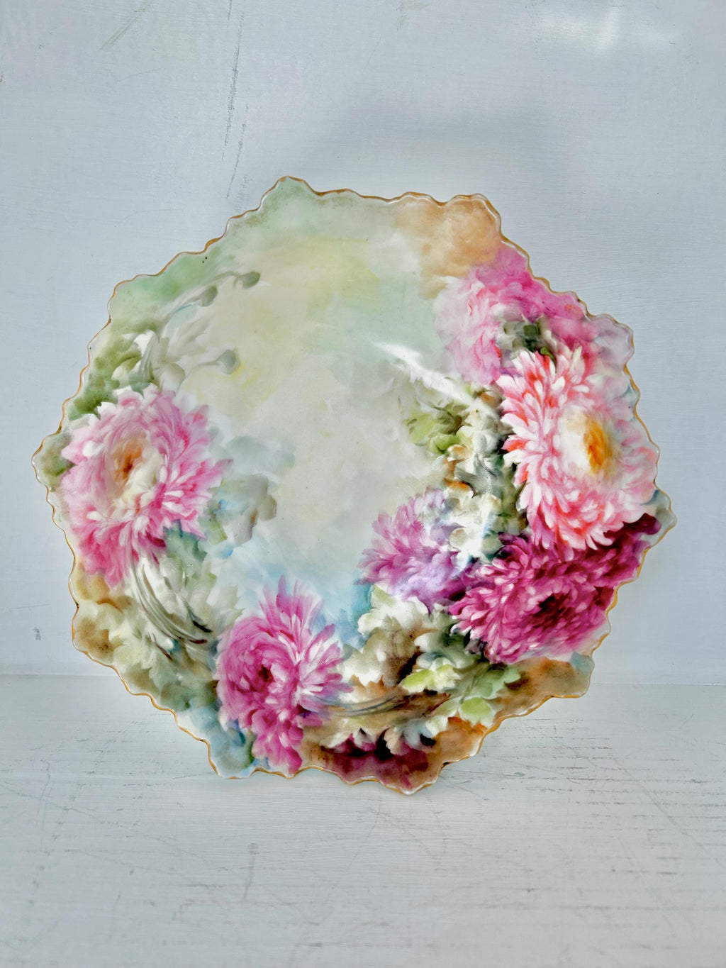 Vintage Porcelain Bowl Handpainted with Chrysanthemums, Limoges France