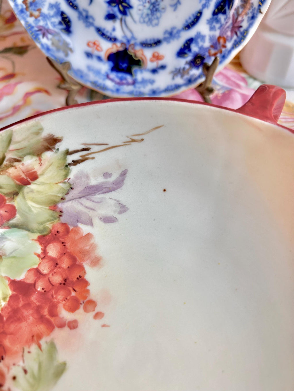 Antique MZ Austria Porcelain Footed Bowl: Hand-Painted Harvest Grape (CHIP!)