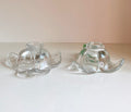 Vintage Duncan Miller American Way Leaf Clear Glass PAIR of Single Candlestick Holders