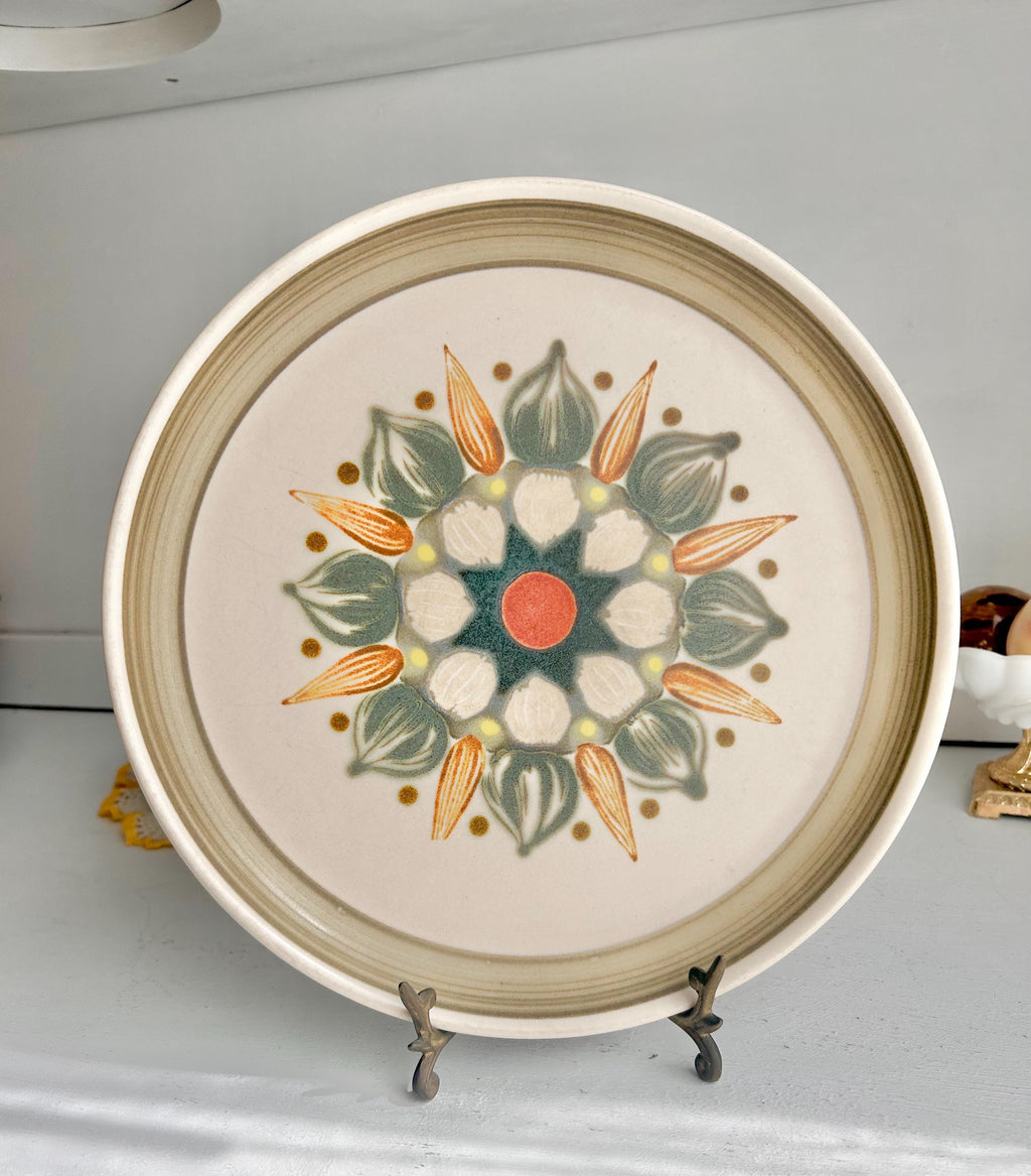 Vintage Denby-Langley Sherwood Dinner Plate: England Stoneware, Orange & Green
