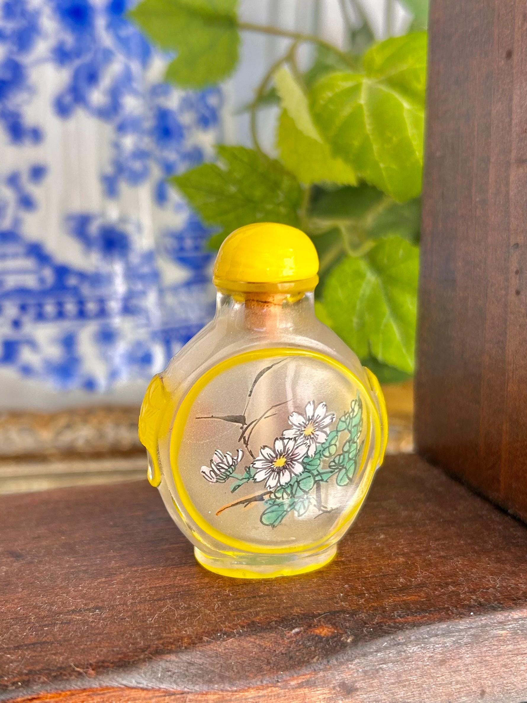 Vintage Chinese reverse Painted Carved Glass Snuff Bottles, 2-3 inch, Sold Individually