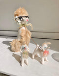 Midcentury Anthropomorphic Ceramic White Poodle mom + 2 pups - Japan