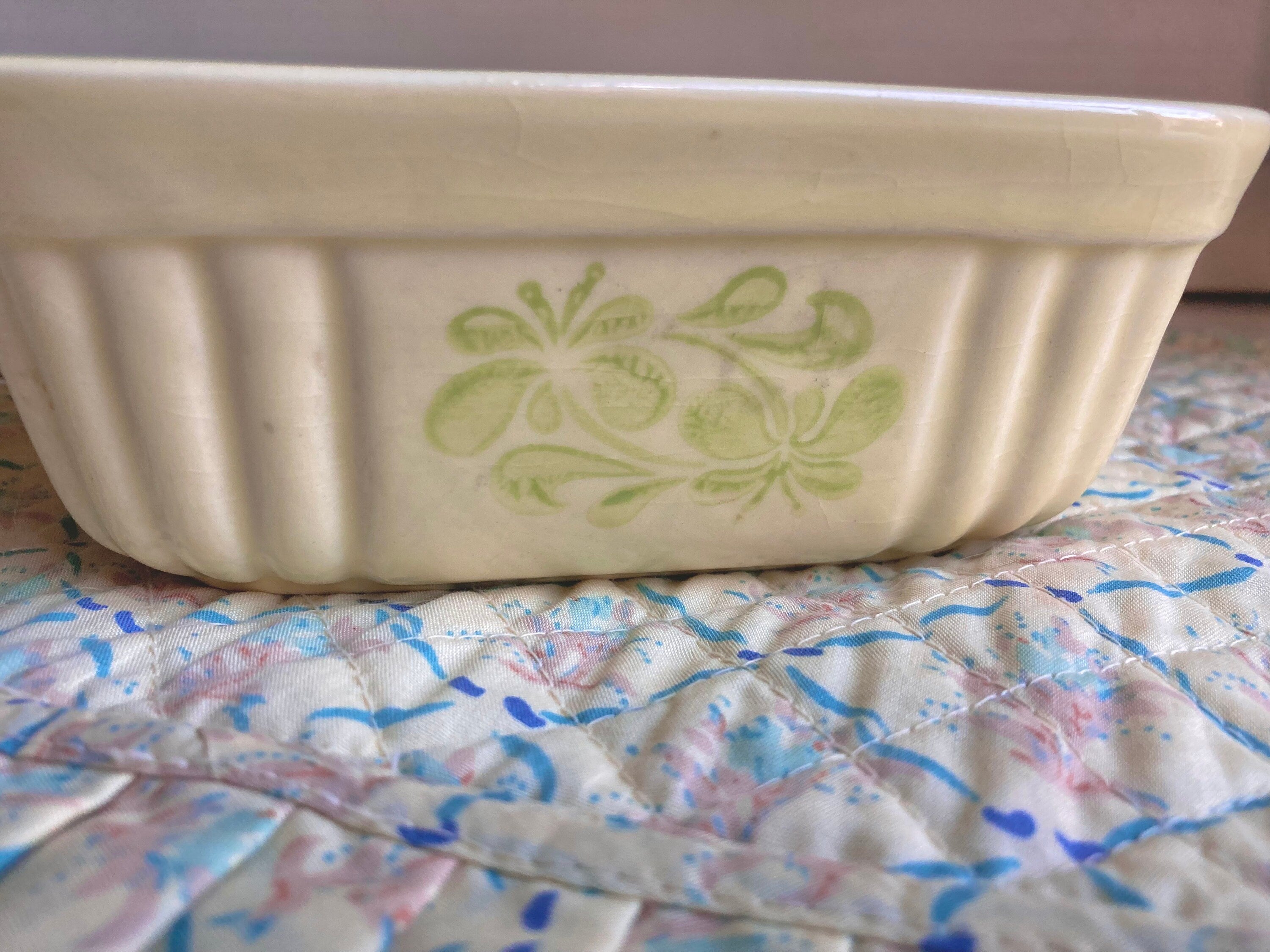 Vintage Pfaltzgraff Loaf Casserole Dishes: Pale Lemon Floral Stoneware, Set of 2