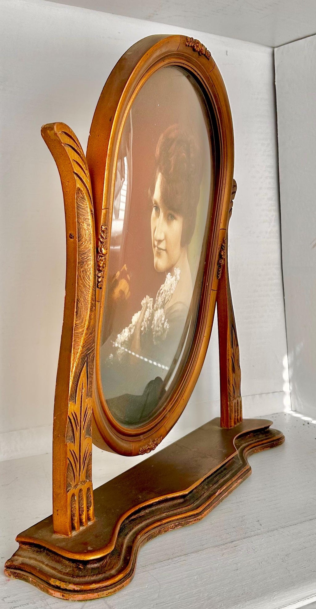 Antique Gilt Wooden Mantel Frame with Swivel Picture