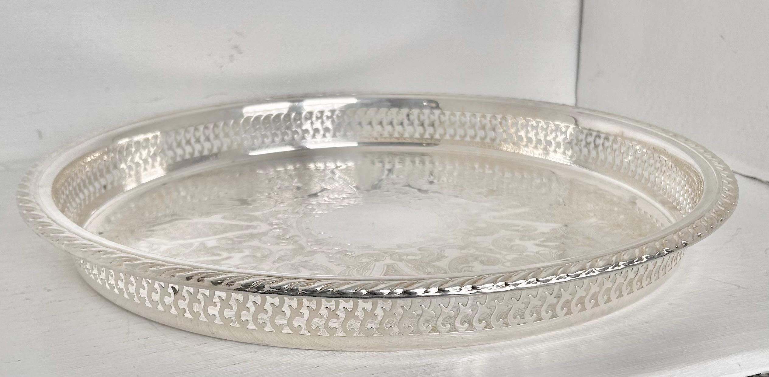 Large 15 inch Vintage Silverplate Gallery Tray Reticulated Rim Oneida USA