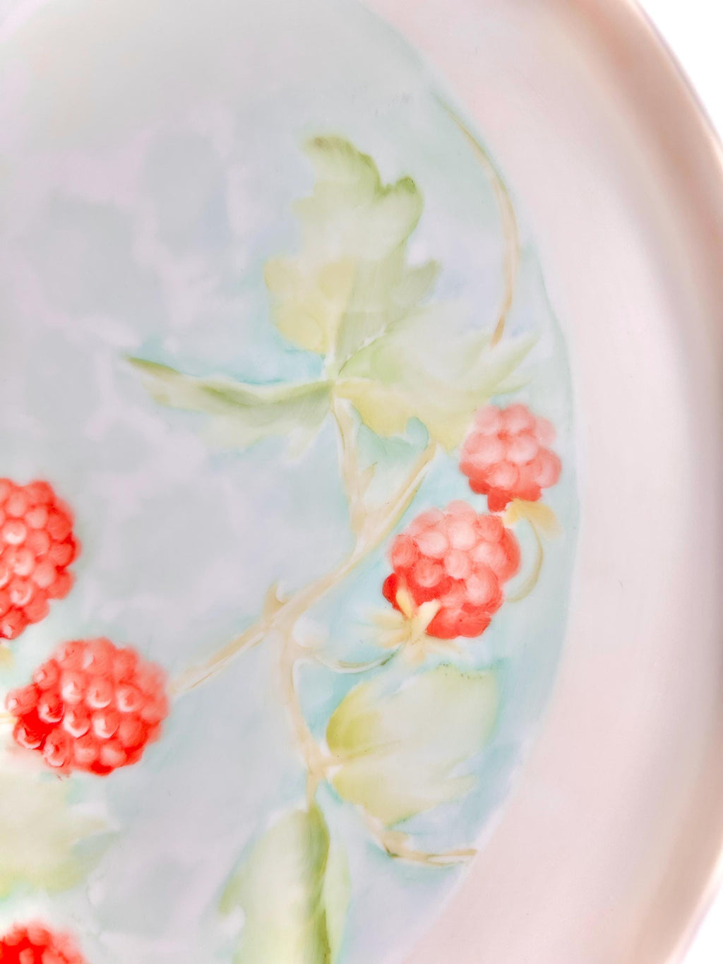 Vintage Hand-Painted Ceramic Cake Plate: Raspberry Branch Design, 11"