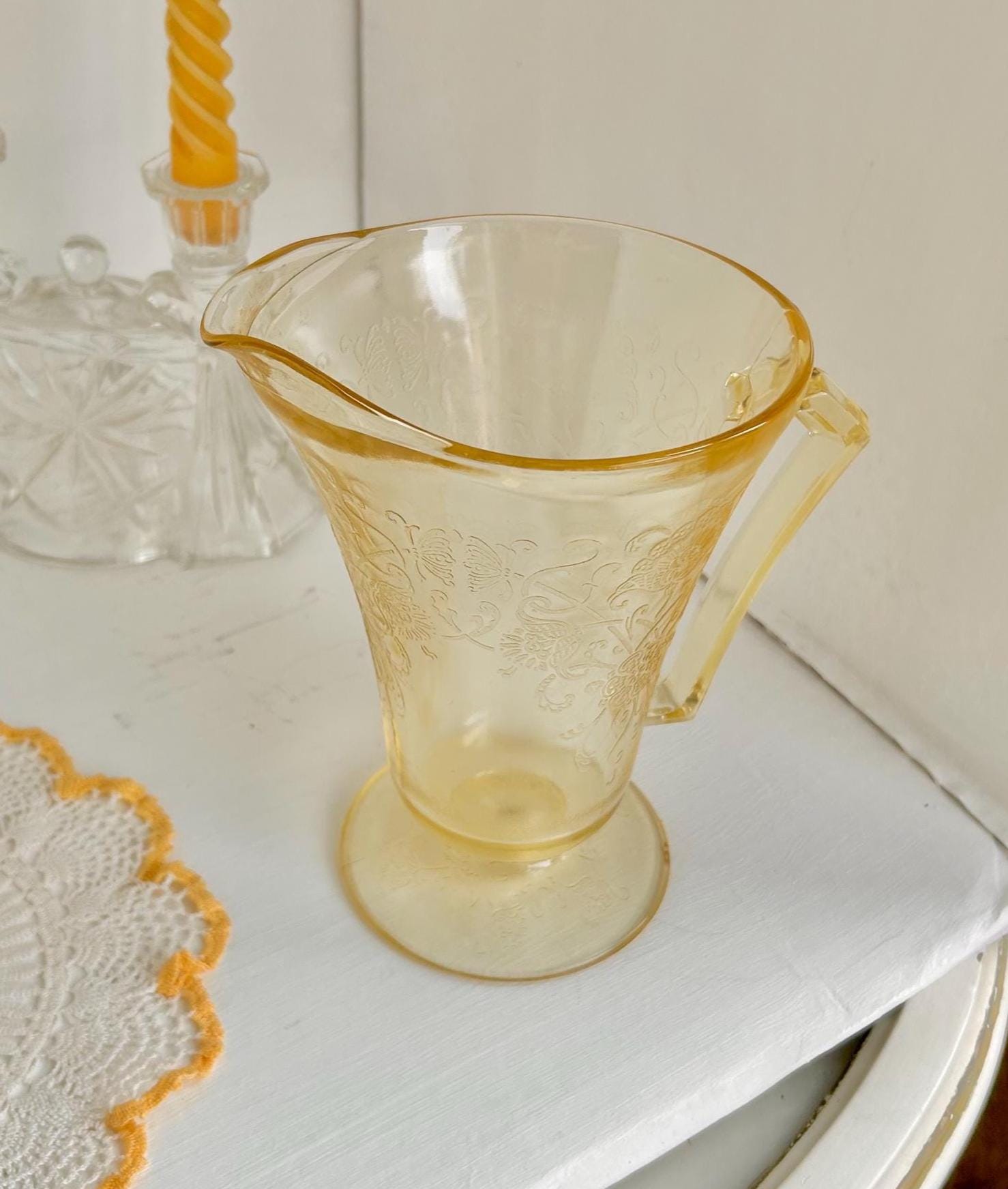Vintage Hazel Atlas Yellow Depression Glass Pitcher – Florentine Poppy Pattern