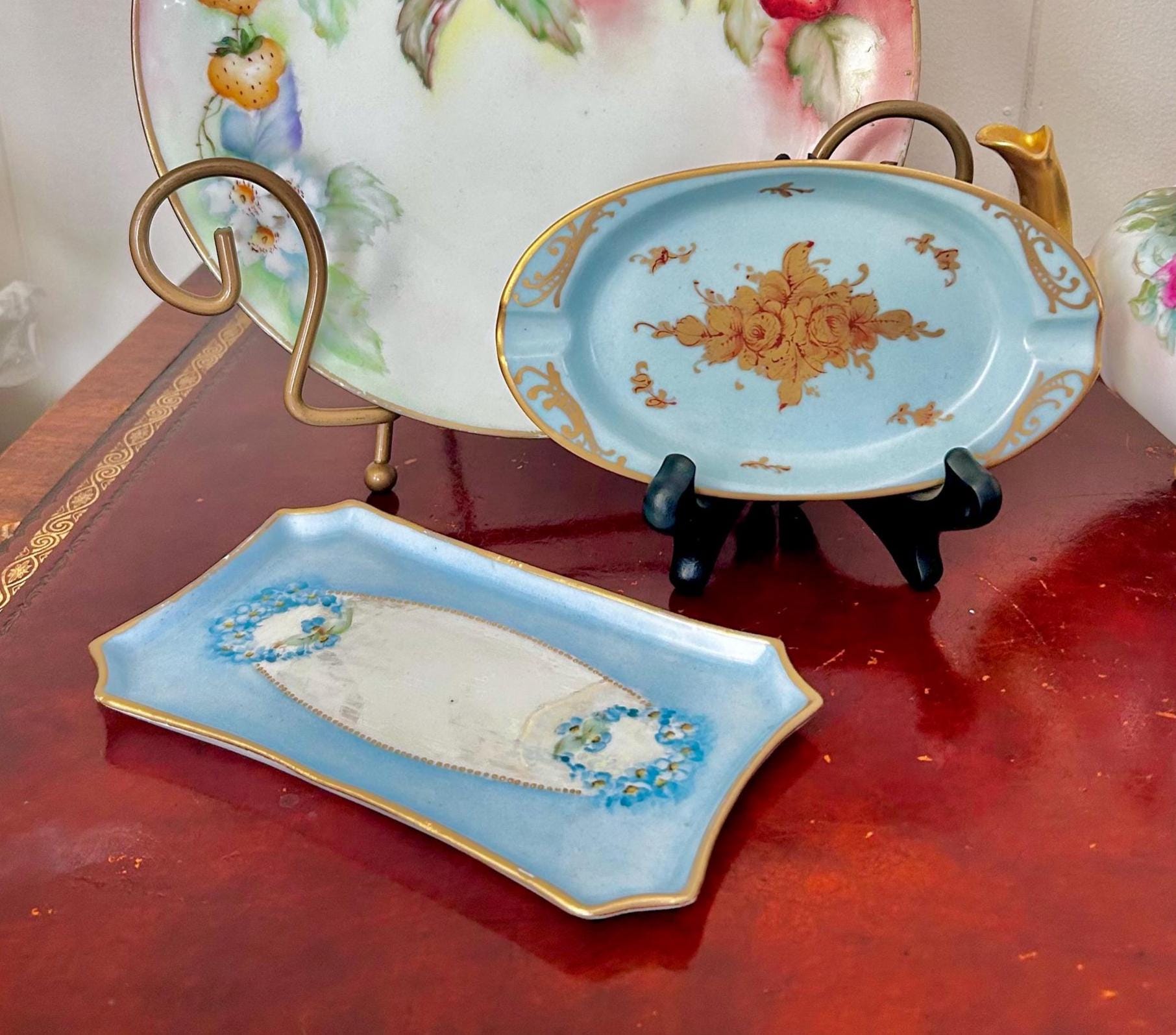 Small Blue Porcelain Dishes Hand-painted Limoges France