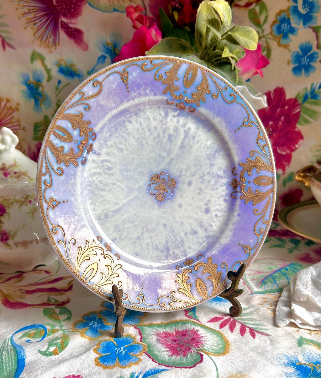 Vintage Purple Lusterware Plate: Gold Filigree Trim, RS Japan