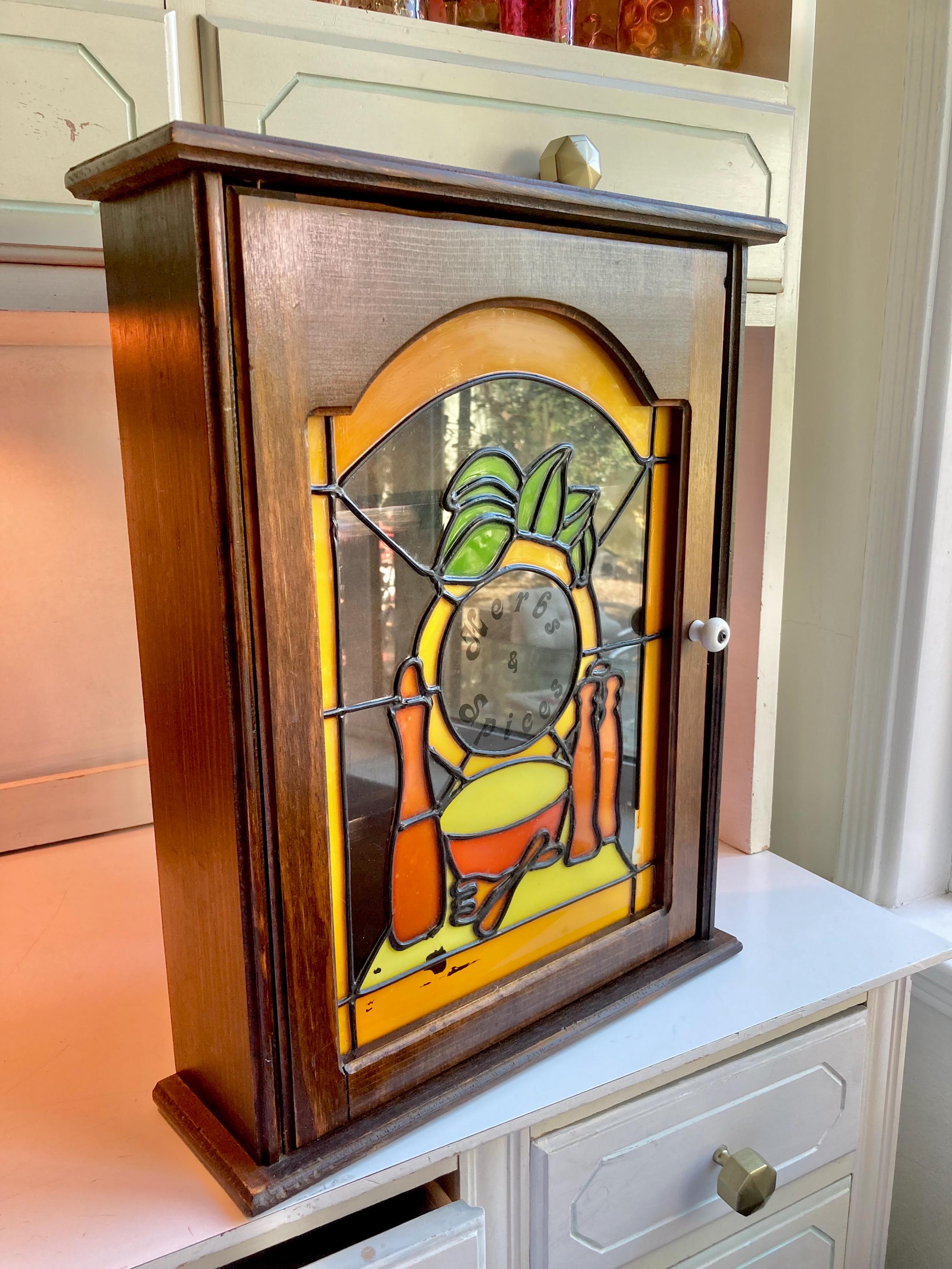 Vintage Stained Glass Spice Cabinet: Montgomery Ward Americana Pantry