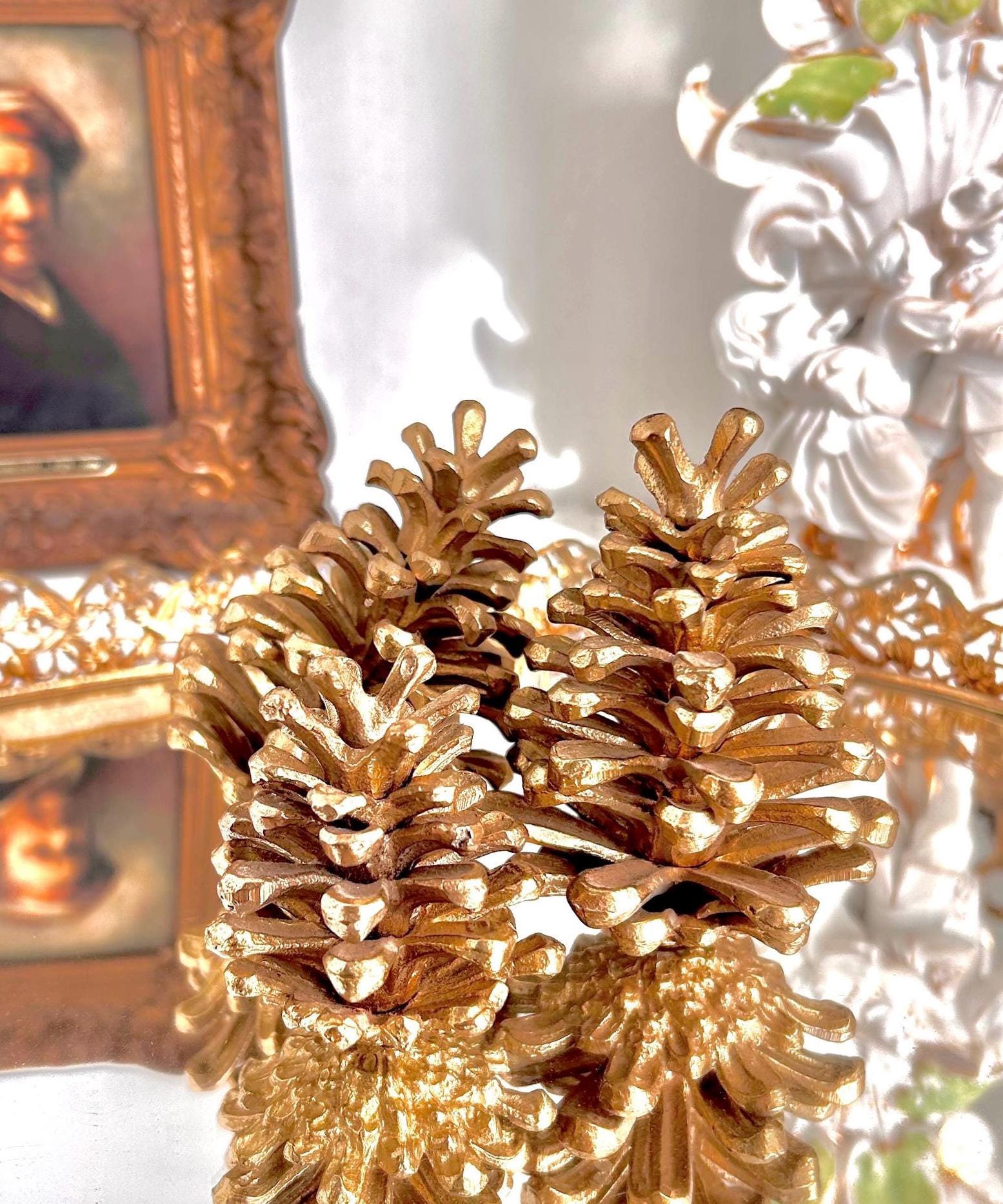 Vintage Solid Cast Brass Pinecones