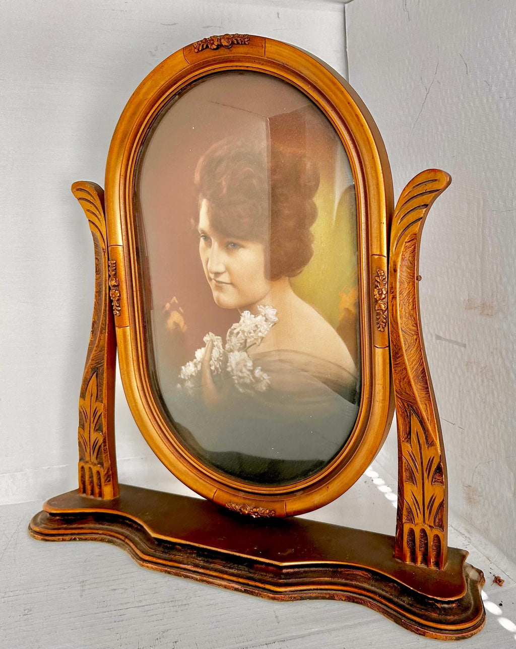 Antique Gilt Wooden Mantel Frame with Swivel Picture