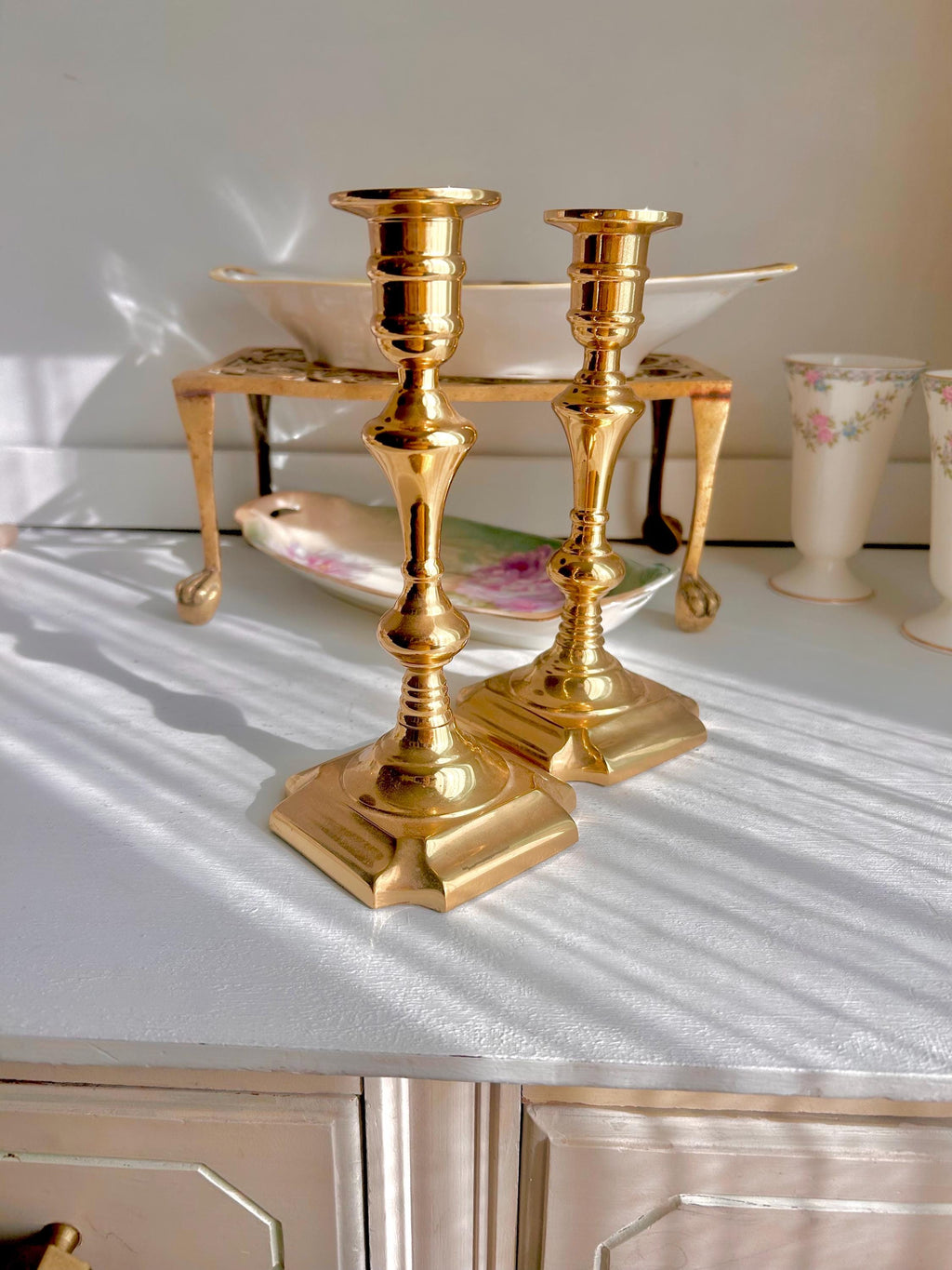 Vintage Solid Brass Candlestick Pair: Classical Taper Candle Holders
