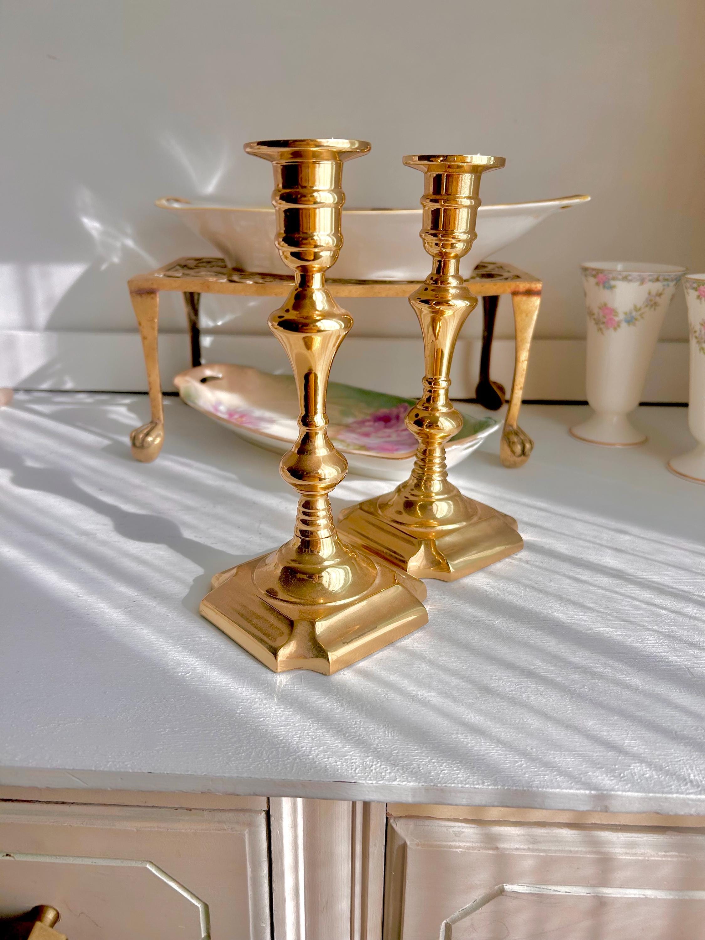 Vintage Solid Brass Candlestick Pair: Classical Taper Candle Holders