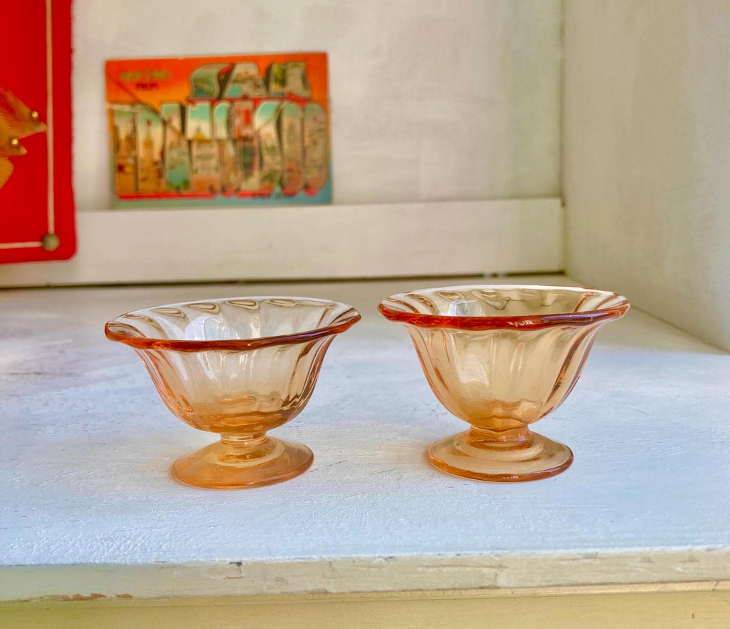 Vintage Fostoria Amber Glass Nut Cups - Swirl Pattern, Set of 2