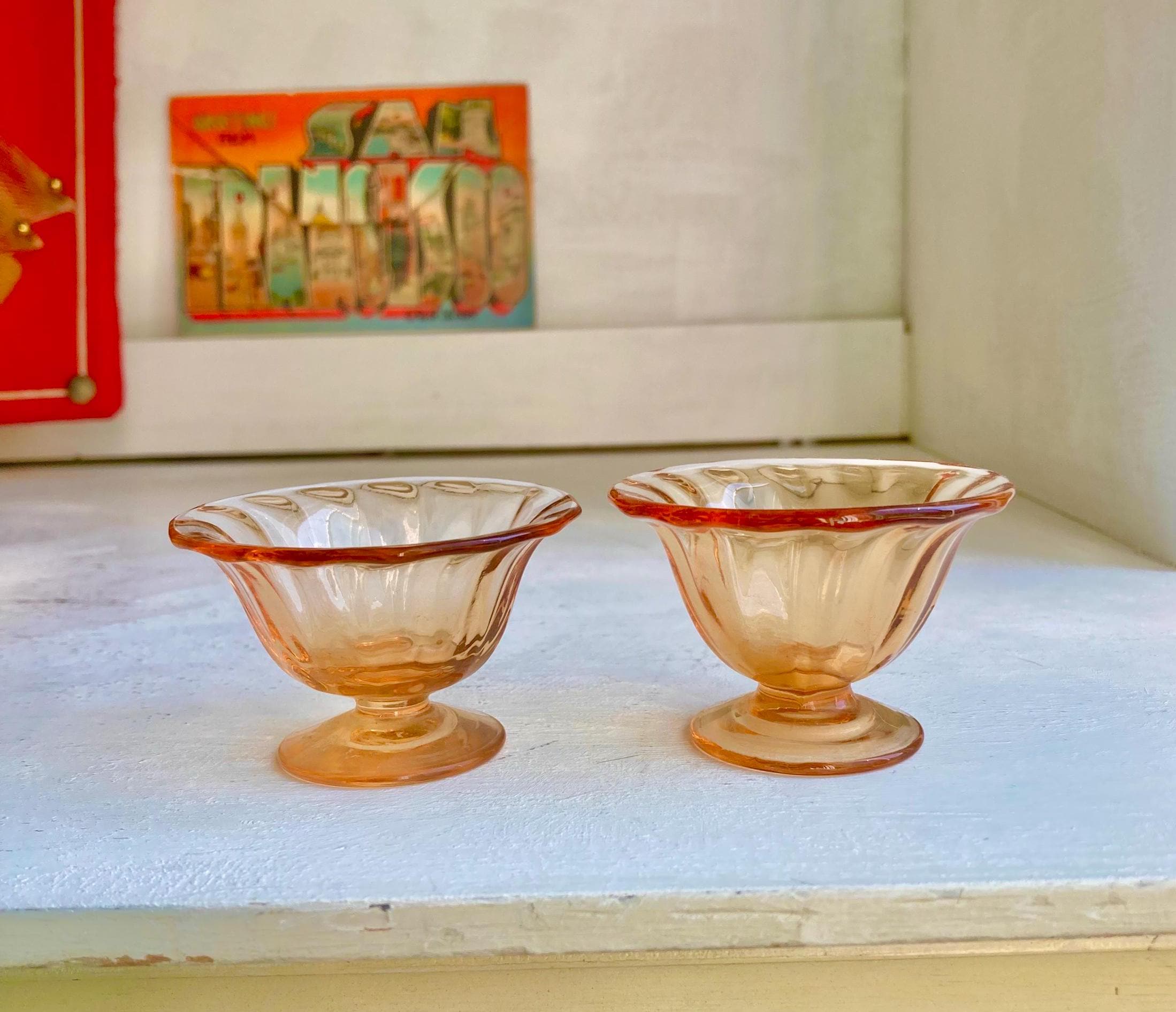 Vintage Fostoria Amber Glass Nut Cups - Swirl Pattern, Set of 2