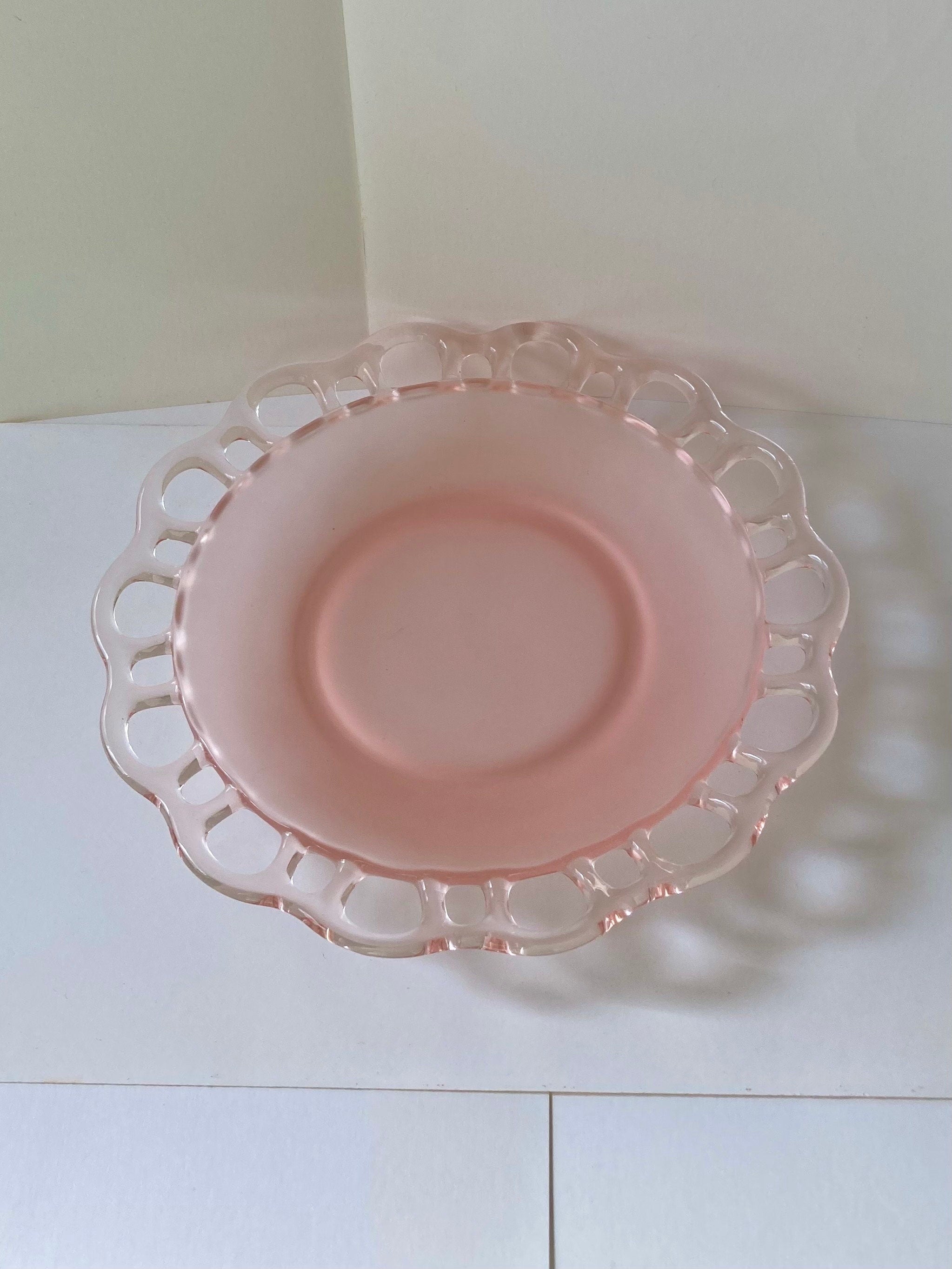 Frosted Pink Anchor Hocking Depression Glass - open lace edge -8.5" diameter