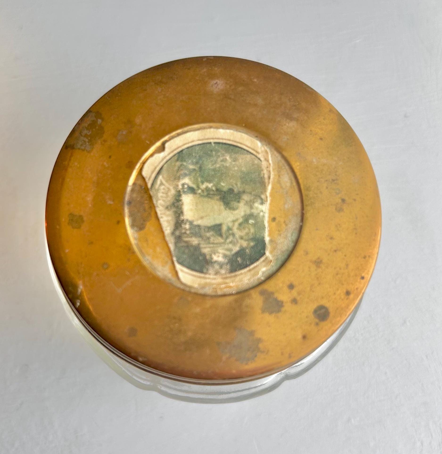 Vintage Yardley Lavender Brilliantine Jar: Clear Glass, Brass Lid