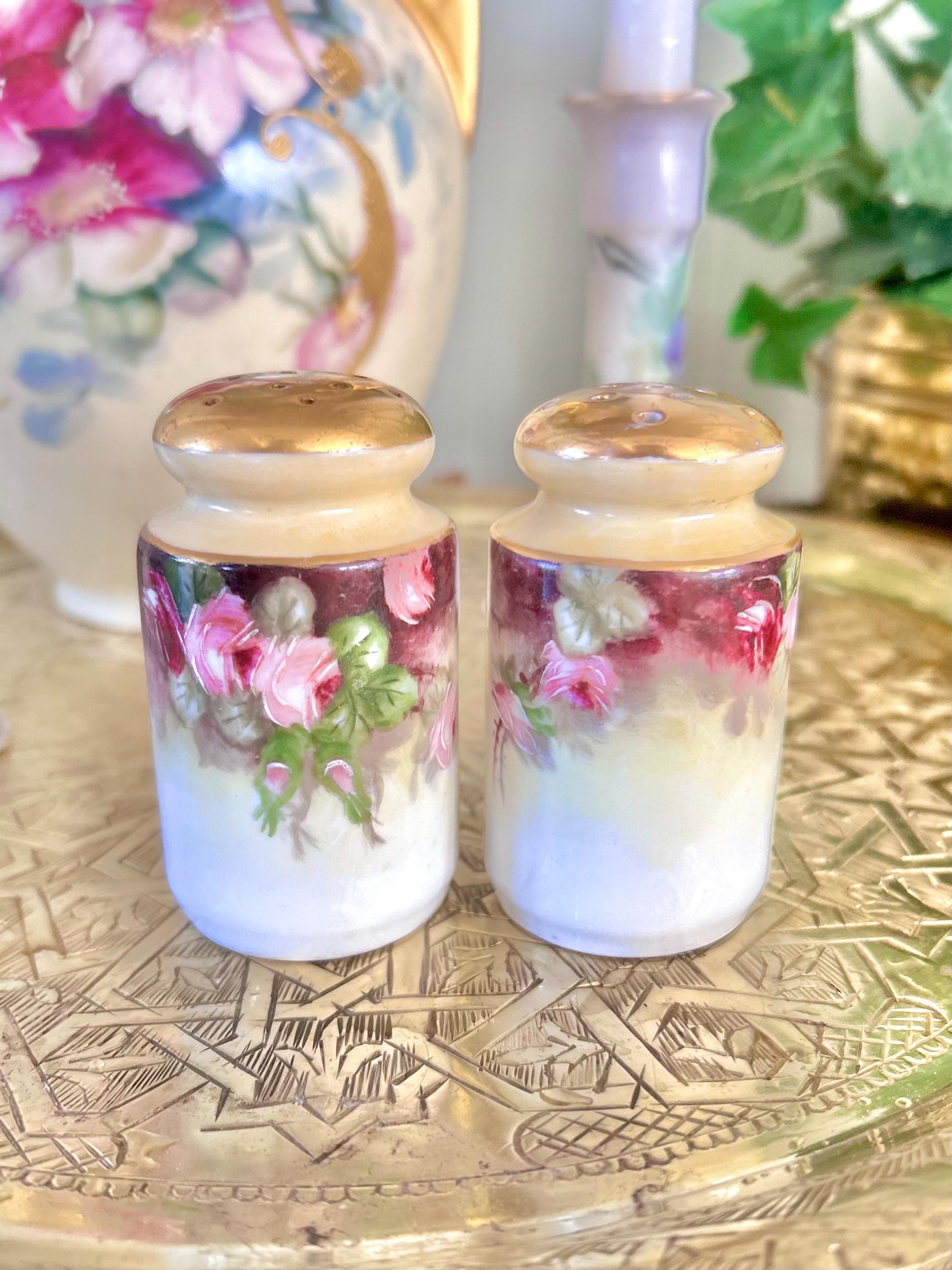 Antique Porcelain Hand-Painted Floral Salt Pepper Shakers - Choose from various pairs