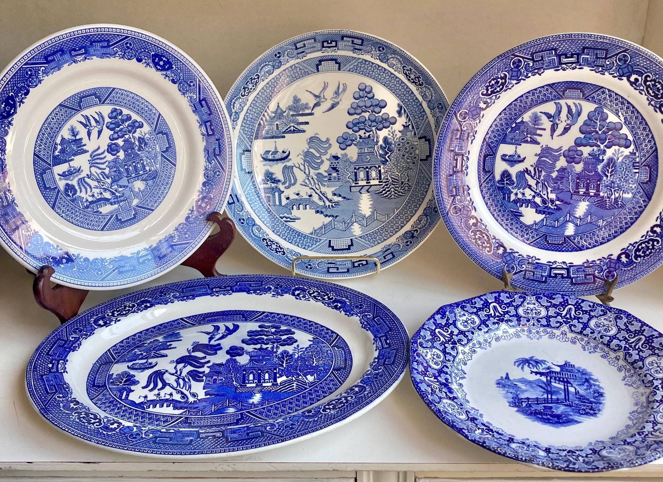 Vintage and Antique Classic Blue and White Fine China Large Plates: Choose from 5