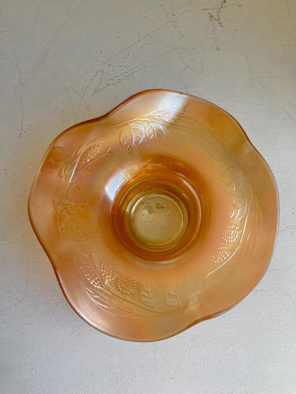 Vintage FENTON Blackberry Spray Carnival Glass Bowl - Marigold Bon bon Dish