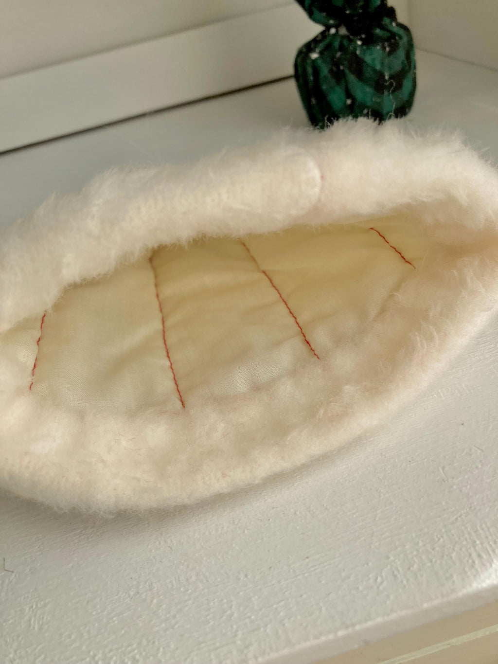 Vintage Mini Quilted Christmas Cap: Faux Fur Lined Santa Hat with Brass Bell
