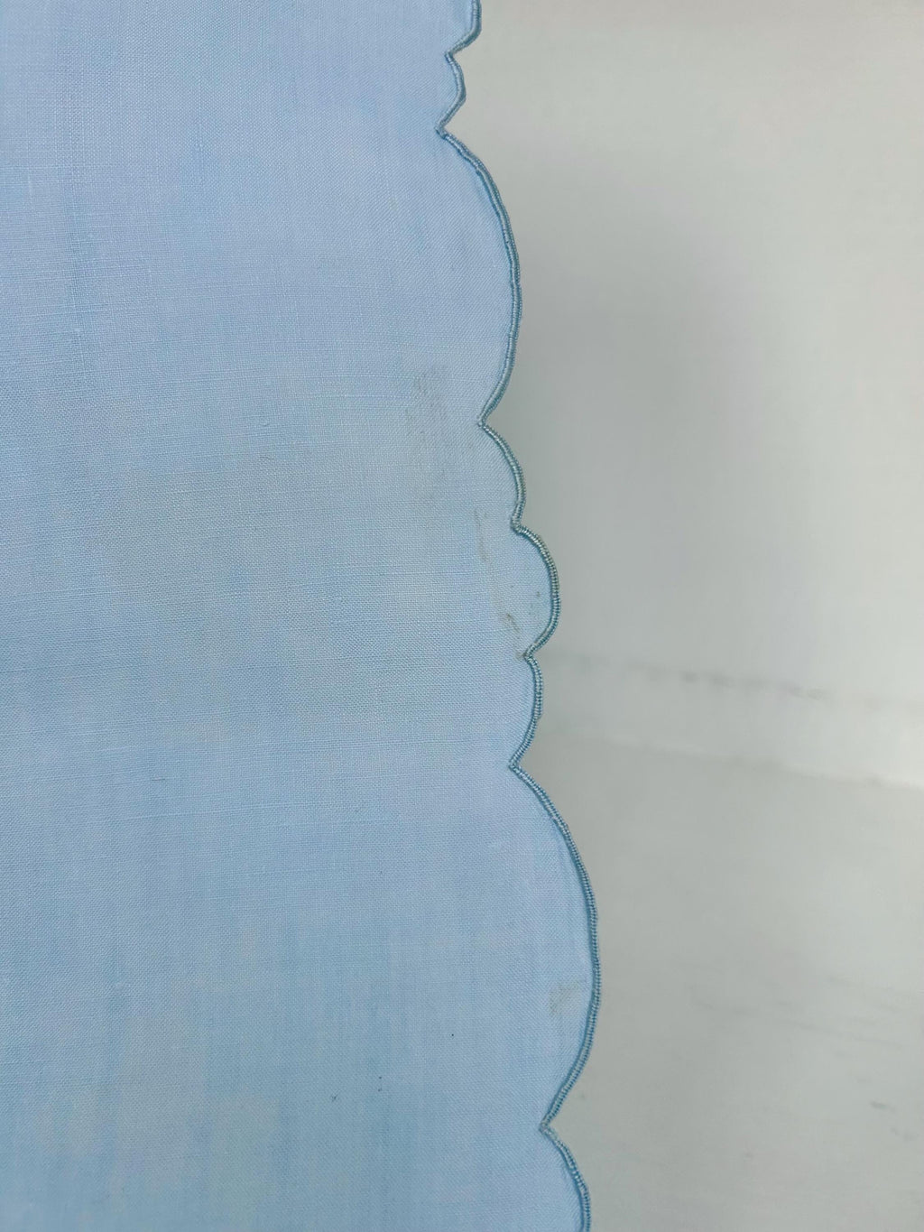 Vintage Linen Placemats: Sky Blue Organdy Trim, Floral Embroidery