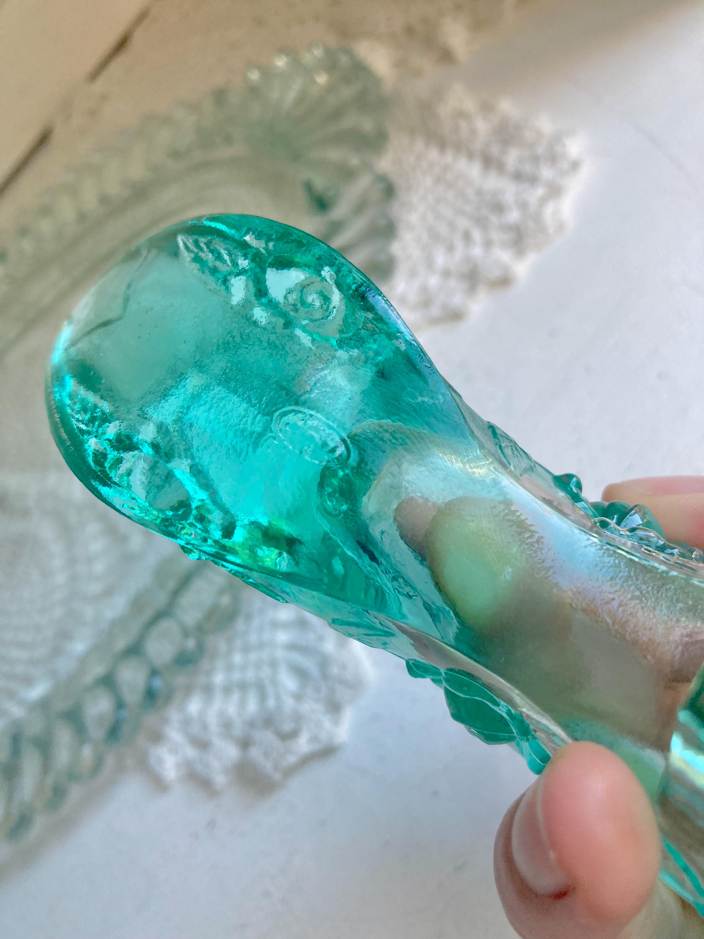Vintage Aqua Blue Glass Ruffled Tray