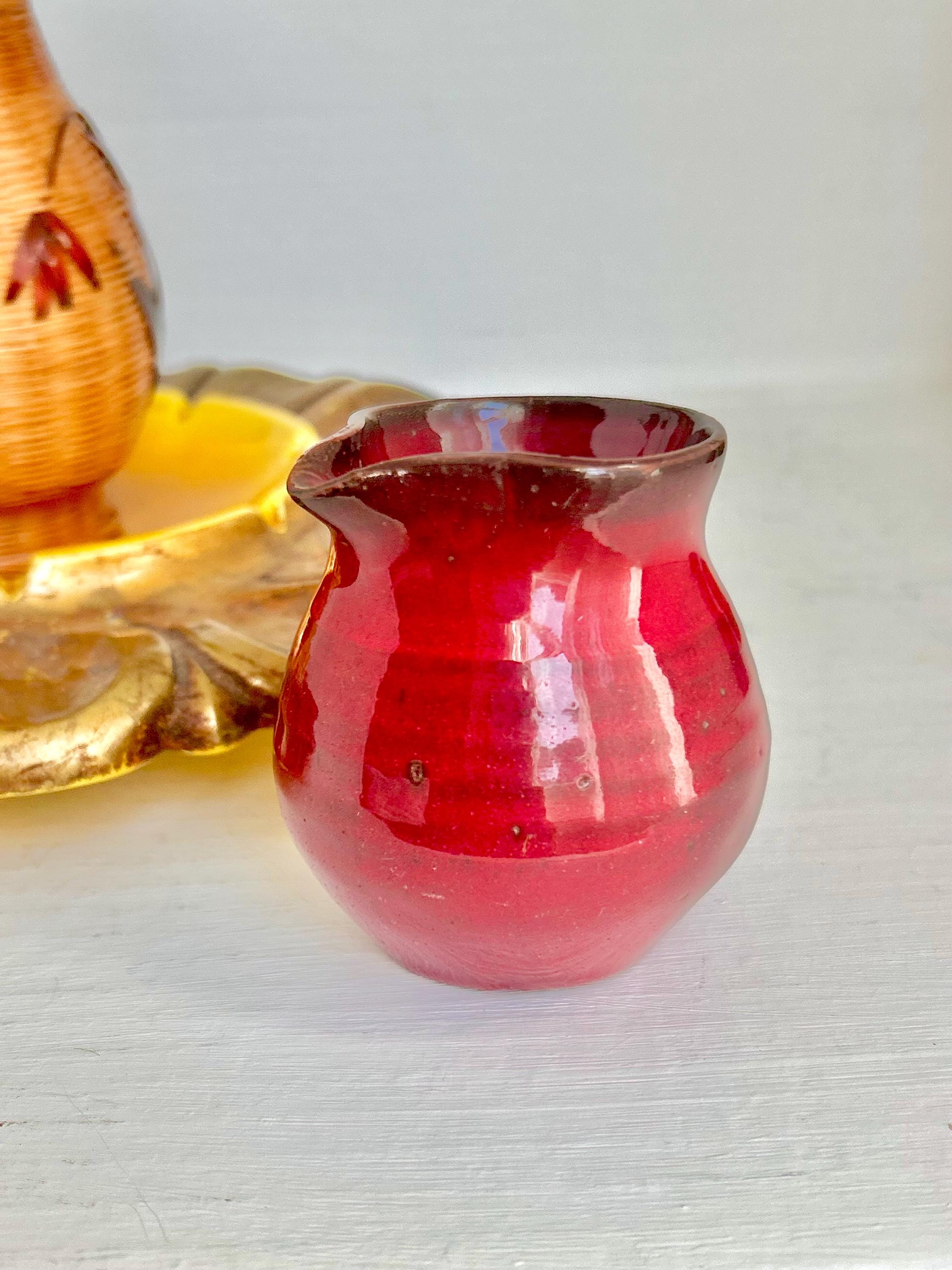 Vintage Mini Ceramic Pitcher: Brick Red Glazed Creamer, Handmade Pottery