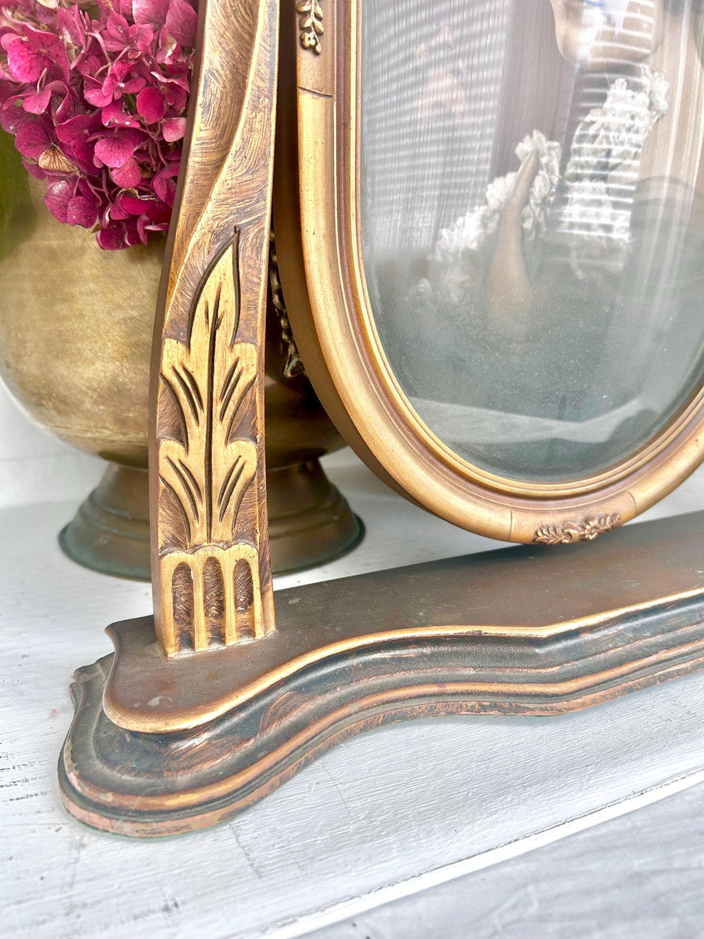 Antique Gilt Wooden Mantel Frame with Swivel Picture
