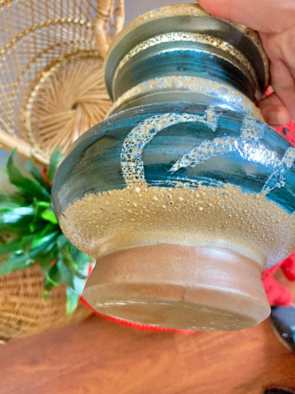 Ceramic Thrown Pottery Vase in Earth tones and a Deep Sea-green Glaze