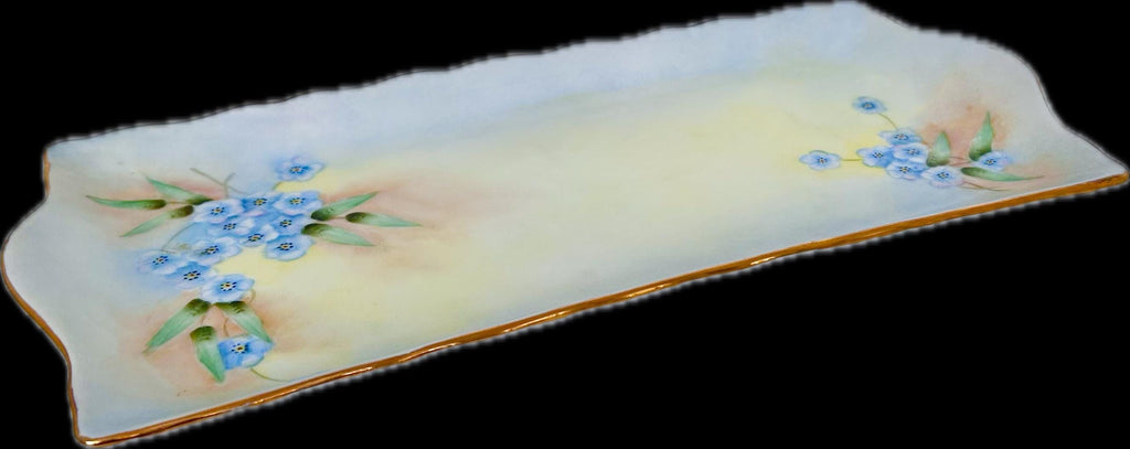 Vintage Hand-painted Porcelain Rectangular Tray with Forget-me-nots